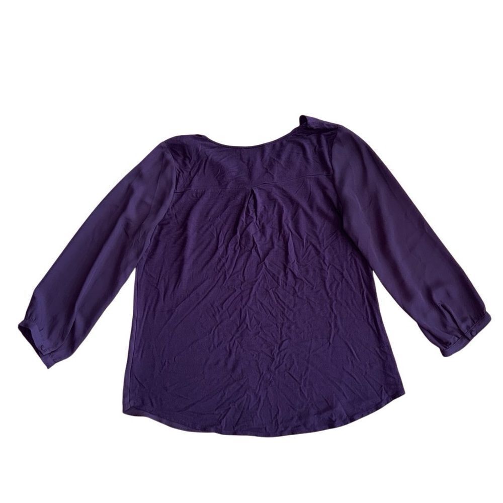 Fortune & Ivy Devora Scallop Detail Mixed Material Blouse Purple Size Large - Picture 5 of 9